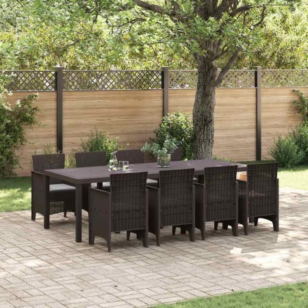 Conjunto de Comedor de Jardín 9 pcs Marrón Ratan Polt en Mesas de jardín | Comprar online en Foru.es