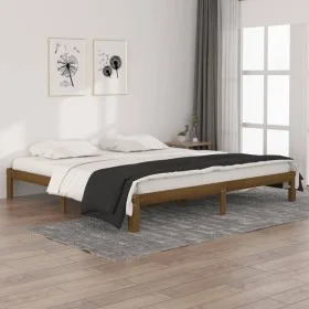 Estructura de cama madera maciza de pino marrón miel 200x200 cm de vidaXL, Camas y somieres - Ref: Foro24-810388, Precio: 124...