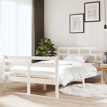 Estructura de cama doble de madera maciza blanco 135x190 cm de vidaXL, Camas y somieres - Ref: Foro24-3101259, Precio: 153,11...