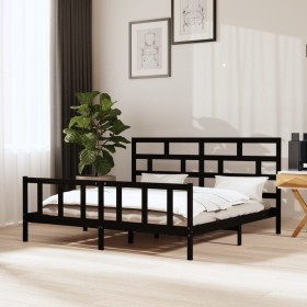 Estructura de cama de madera maciza de pino negro 200x200 cm de vidaXL, Camas y somieres - Ref: Foro24-3101372, Precio: 220,3...