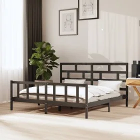 Estructura de cama de madera maciza de pino gris 200x200 cm de vidaXL, Camas y somieres - Ref: Foro24-3101370, Precio: 182,07...