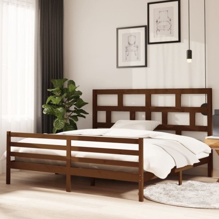 Estructura de cama madera maciza de pino marrón miel 200x200 cm de vidaXL, Camas y somieres - Ref: Foro24-3101306, Precio: 18...