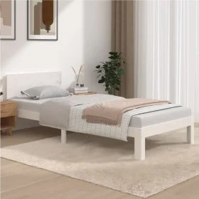 Solid white pine wood bed frame 90x200 cm by vidaXL, Beds and slatted bases - Ref: Foro24-810481, Price: 93,11 €, Discount: %