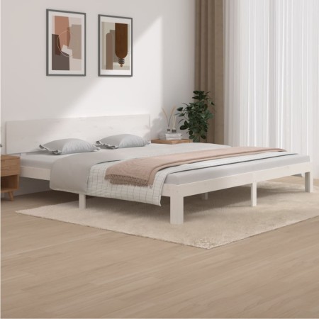 Estructura de cama madera maciza de pino blanco 200x200 cm de vidaXL, Camas y somieres - Ref: Foro24-810516, Precio: 154,53 €...