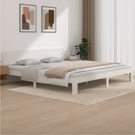 Solid white pine wood bed frame 200x200 cm by vidaXL, Beds and slatted bases - Ref: Foro24-810516, Price: 152,51 €, Discount: %