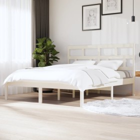 Estructura de cama de madera maciza de pino blanco 160x200 cm de vidaXL, Camas y somieres - Ref: Foro24-3101229, Precio: 142,...
