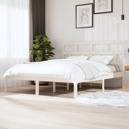 Estructura de cama de madera maciza de pino blanco 160x200 cm de vidaXL, Camas y somieres - Ref: Foro24-3101229, Precio: 142,...