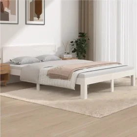 Estructura de cama de madera maciza de pino blanco 140x190 cm de vidaXL, Camas y somieres - Ref: Foro24-810476, Precio: 109,4...