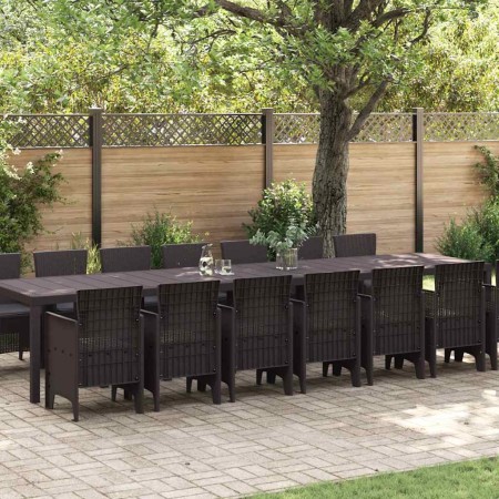 Conjunto de comedor de jardín con cojines 15 pcs Marrón PP en Mesas de jardín | Comprar online en Foru.es
