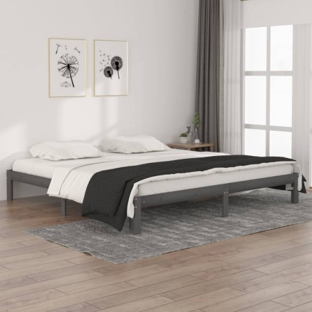 Estructura de cama madera maciza de pino gris 200x200 cm de vidaXL, Camas y somieres - Ref: Foro24-810387, Precio: 133,08 €, ...