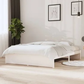 Estructura de cama de madera maciza blanca 140x190 cm de vidaXL, Camas y somieres - Ref: Foro24-814930, Precio: 123,13 €, Des...