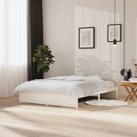 White solid wood bed frame King Size 150x200 cm by vidaXL, Beds and slatted bases - Ref: Foro24-814955, Price: 138,13 €, Disc...