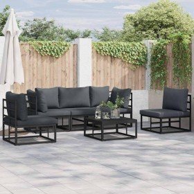 Conjunto de sofás de jardín con cojín 6 pcs Negro Aluminio en Conjuntos de jardín | Comprar online en Foru.es