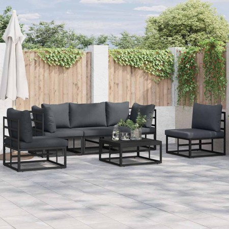 Conjunto de sofás de jardín con cojín 6 pcs Negro Aluminio en Conjuntos de jardín | Comprar online en Foru.es