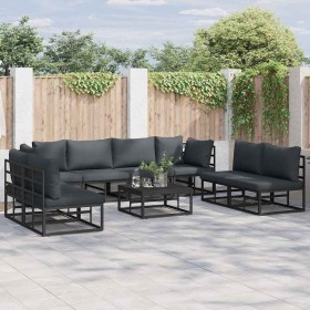 Conjunto de sofás de jardín con cojín 8 pcs Negro Aluminio en Conjuntos de jardín | Comprar online en Foru.es