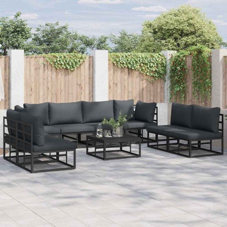 Conjunto de sofás de jardín con cojín 8 pcs Negro Aluminio en Conjuntos de jardín | Comprar online en Foru.es