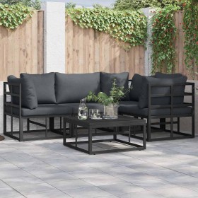 Conjunto de sofás de jardín con cojín 4 pcs Negro Aluminio en Conjuntos de jardín | Comprar online en Foru.es