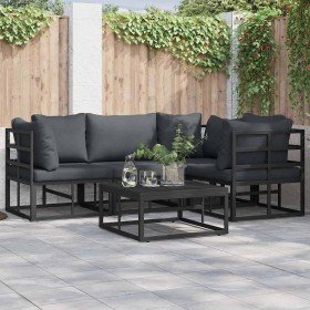 Conjunto de sofás de jardín con cojín 4 pcs Negro Aluminio en Conjuntos de jardín | Comprar online en Foru.es