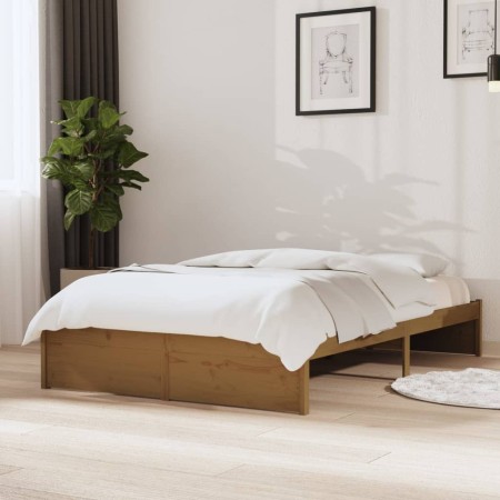 Estructura de cama doble madera maciza marrón miel 120x190 cm de vidaXL, Camas y somieres - Ref: Foro24-814922, Precio: 135,6...