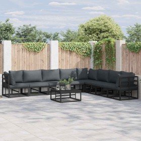 Conjunto de sofás de jardín con cojín 9 pcs Negro Aluminio en Conjuntos de jardín | Comprar online en Foru.es