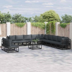 Conjunto de sofás de jardín con cojín 12 pcs Negro Aluminio en Conjuntos de jardín | Comprar online en Foru.es