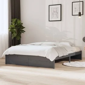 Estructura de cama madera maciza gris doble 135x190 cm de vidaXL, Camas y somieres - Ref: Foro24-814926, Precio: 123,17 €, De...