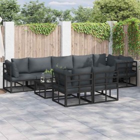 Conjunto de sofás de jardín con cojín 8 pcs Negro Aluminio en Conjuntos de jardín | Comprar online en Foru.es