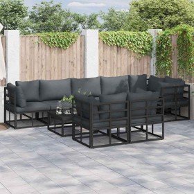 Conjunto de sofás de jardín con cojín 9 pcs Negro Aluminio en Conjuntos de jardín | Comprar online en Foru.es