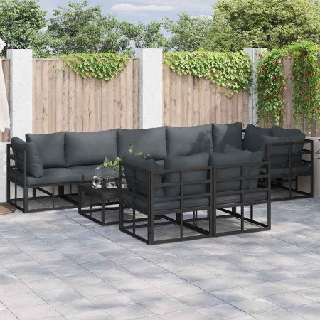 Conjunto de sofás de jardín con cojín 9 pcs Negro Aluminio en Conjuntos de jardín | Comprar online en Foru.es