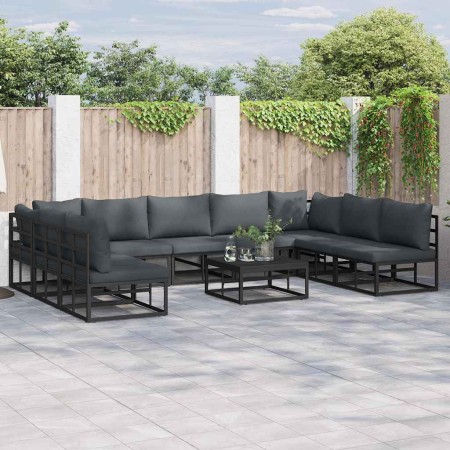 Conjunto de sofás de jardín con cojín 9 pcs Negro Aluminio en Conjuntos de jardín | Comprar online en Foru.es