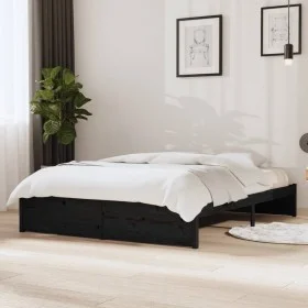 Black solid wood bed frame 140x190 cm by vidaXL, Beds and slatted bases - Ref: Foro24-814933, Price: 125,37 €, Discount: %