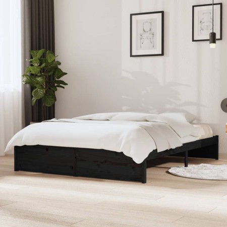 Estructura de cama de madera maciza negro 140x190 cm de vidaXL, Camas y somieres - Ref: Foro24-814933, Precio: 145,77 €, Desc...