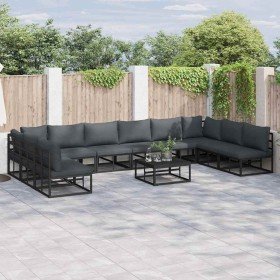 Conjunto de sofás de jardín con cojín 10 pcs Negro Aluminio en Conjuntos de jardín | Comprar online en Foru.es