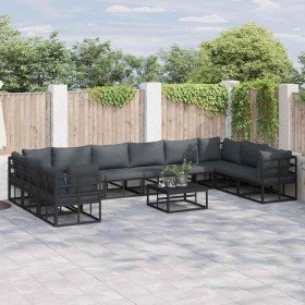 Conjunto de sofás de jardín con cojín 11 pcs Negro Aluminio en Conjuntos de jardín | Comprar online en Foru.es