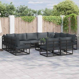 Conjunto de sofás de jardín con cojín 11 pcs Negro Aluminio en Conjuntos de jardín | Comprar online en Foru.es