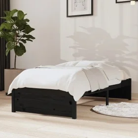 Black single solid wood bed frame 75x190 cm by vidaXL, Beds and slatted bases - Ref: Foro24-814913, Price: 87,92 €, Discount: %