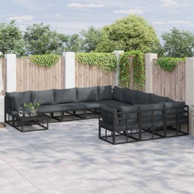 Conjunto de sofás de jardín con cojín 11 pcs Negro Aluminio en Conjuntos de jardín | Comprar online en Foru.es