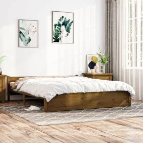 Estructura de cama madera maciza marrón miel 200x200 cm de vidaXL, Camas y somieres - Ref: Foro24-815067, Precio: 145,66 €, D...