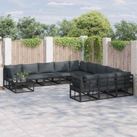 Conjunto de sofás de jardín con cojín 12 pcs Negro Aluminio en Conjuntos de jardín | Comprar online en Foru.es