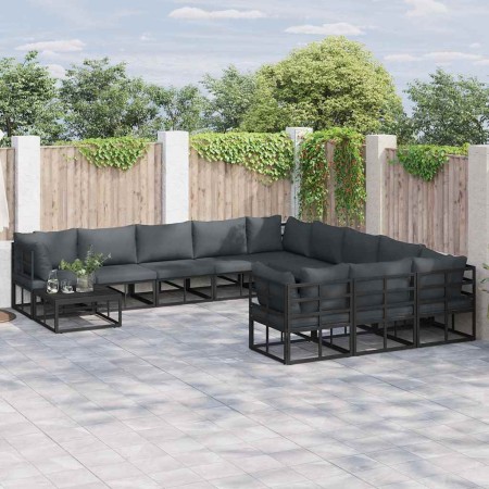 Conjunto de sofás de jardín con cojín 12 pcs Negro Aluminio en Conjuntos de jardín | Comprar online en Foru.es