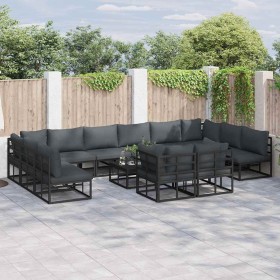 Conjunto de sofás de jardín con cojín 13 pcs Negro Aluminio en Conjuntos de jardín | Comprar online en Foru.es