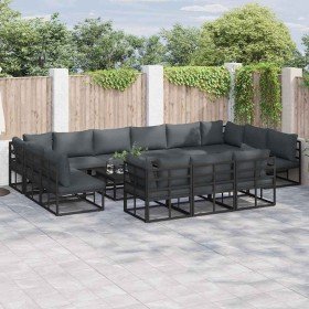 Conjunto de sofás de jardín con cojín 13 pcs Negro Aluminio en Conjuntos de jardín | Comprar online en Foru.es