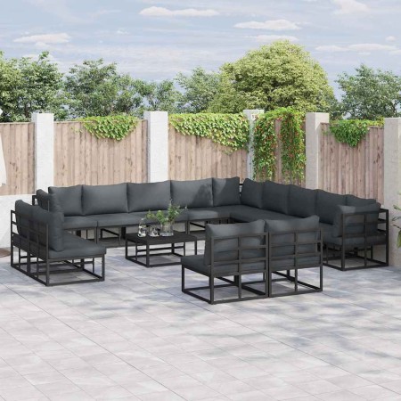 Conjunto de sofás de jardín con cojín 13 pcs Negro Aluminio en Conjuntos de jardín | Comprar online en Foru.es