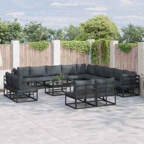 Conjunto de sofás de jardín con cojín 14 pcs Negro Aluminio en Conjuntos de jardín | Comprar online en Foru.es
