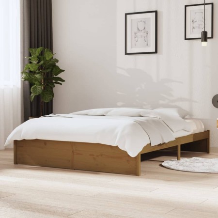 Estructura de cama madera maciza marrón miel 140x200 cm de vidaXL, Camas y somieres - Ref: Foro24-814952, Precio: 149,65 €, D...