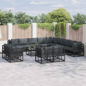 Conjunto de sofás de jardín con cojín 13 pcs Negro Aluminio en Conjuntos de jardín | Comprar online en Foru.es