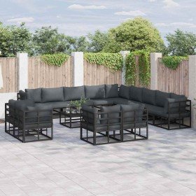 Conjunto de sofás de jardín con cojín 13 pcs Negro Aluminio en Conjuntos de jardín | Comprar online en Foru.es