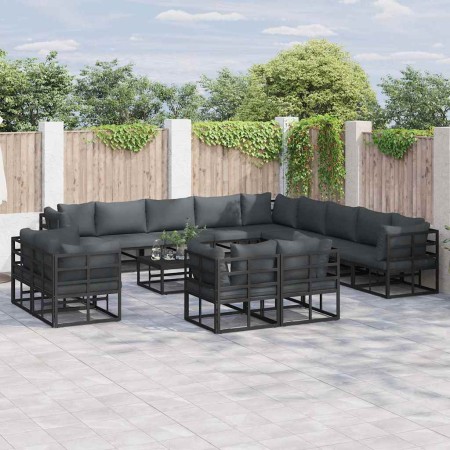 Conjunto de sofás de jardín con cojín 13 pcs Negro Aluminio en Conjuntos de jardín | Comprar online en Foru.es