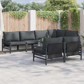 Conjunto de sofás de jardín con cojín 7 pcs Negro Acero en Conjuntos de jardín | Comprar online en Foru.es