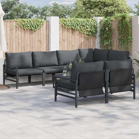 Conjunto de sofás de jardín con cojín 7 pcs Negro Acero en Conjuntos de jardín | Comprar online en Foru.es